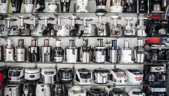 قفسه بندی فروشگاه لوازم خانگی با طبقات شیشه ای